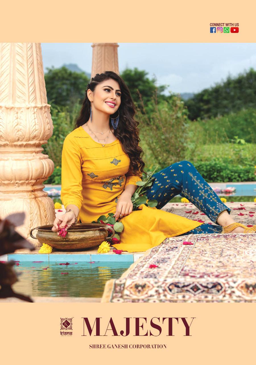 The Test of Premium Collection Kiana House of Fashion Majesty Reyon, Cotton flex, Cotton Jacquard With thread Work Designer Kurtis Collections